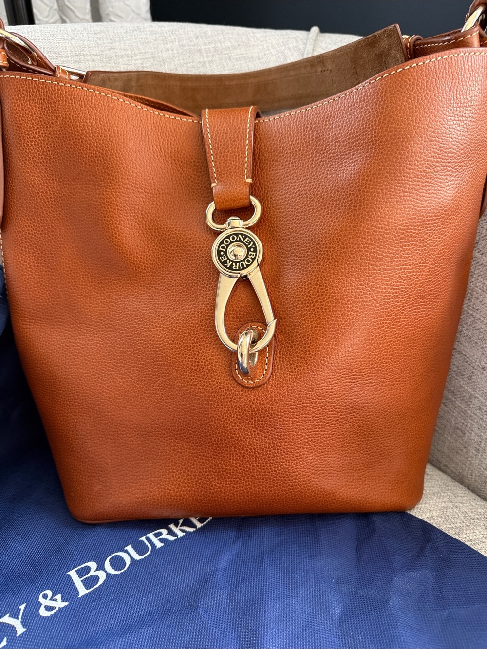 Dooney & Bourke Caramel Brown Pebbled Leather Shoulder Bucket Bag